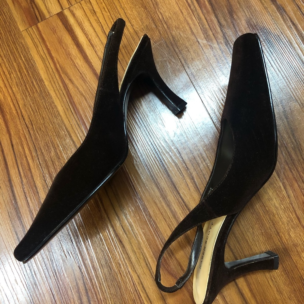 Vintage Karen Scott Brown Suede Slingback Pumps S7 - Picture 3 of 4